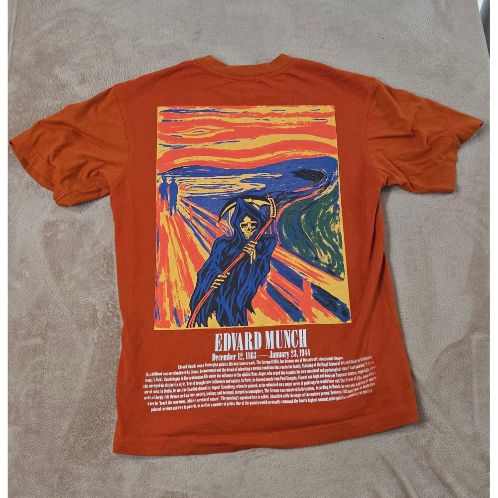 RGSTR Edvard Munch T-shirt men Size Small Orange Graphic Painting S/S  EUC